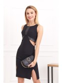 Rochie cu elemente din piele ecologica, neagra G5078 - Magazin online - Boutique